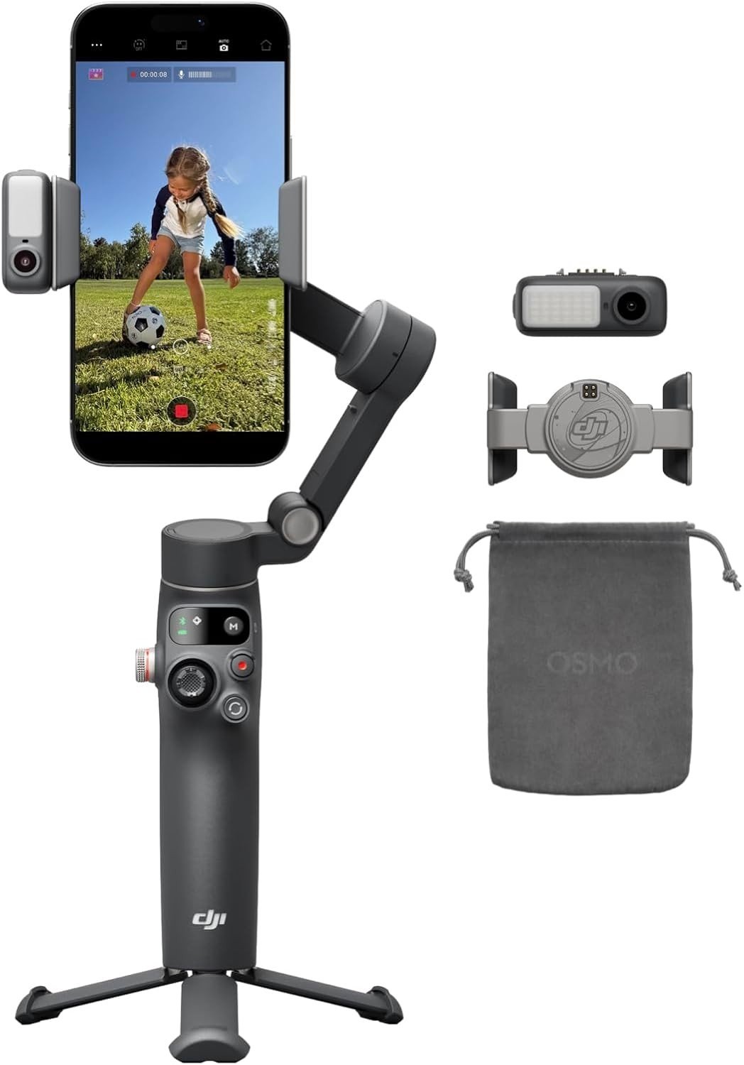 DJI Osmo Mobile 8 Gimbal Stabilizer for Phone, Native Tracking with Audio & Lighting, 360° Pan Rotation, Built-in Extension Rod & Tripod, 10h Battery, Extension Rod, Robust 3-Axis Stabilization