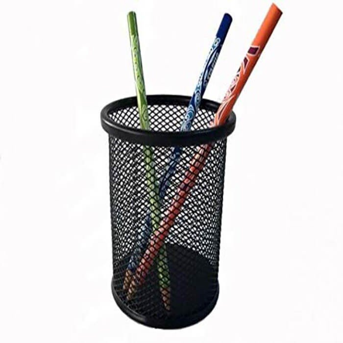 Deluxe Metal Mesh Pen Holder  Round  Black