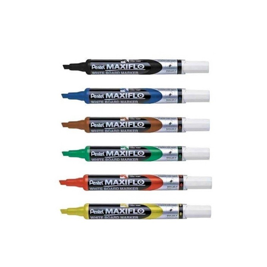 Pentel MWL6 Maxiflo Chisel Tip White Board Marker  Assorted (Pack of 6)