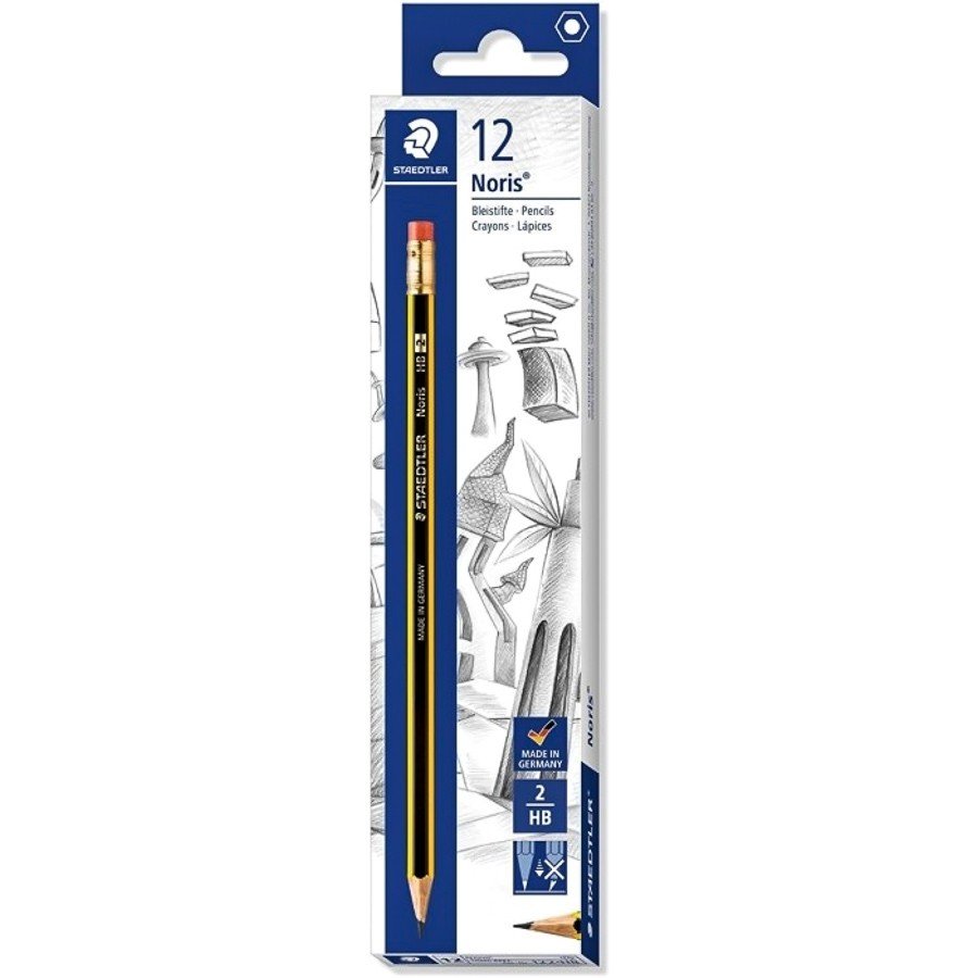 Staedler Noris HB2 Pencil with Eraser Tip 12/box