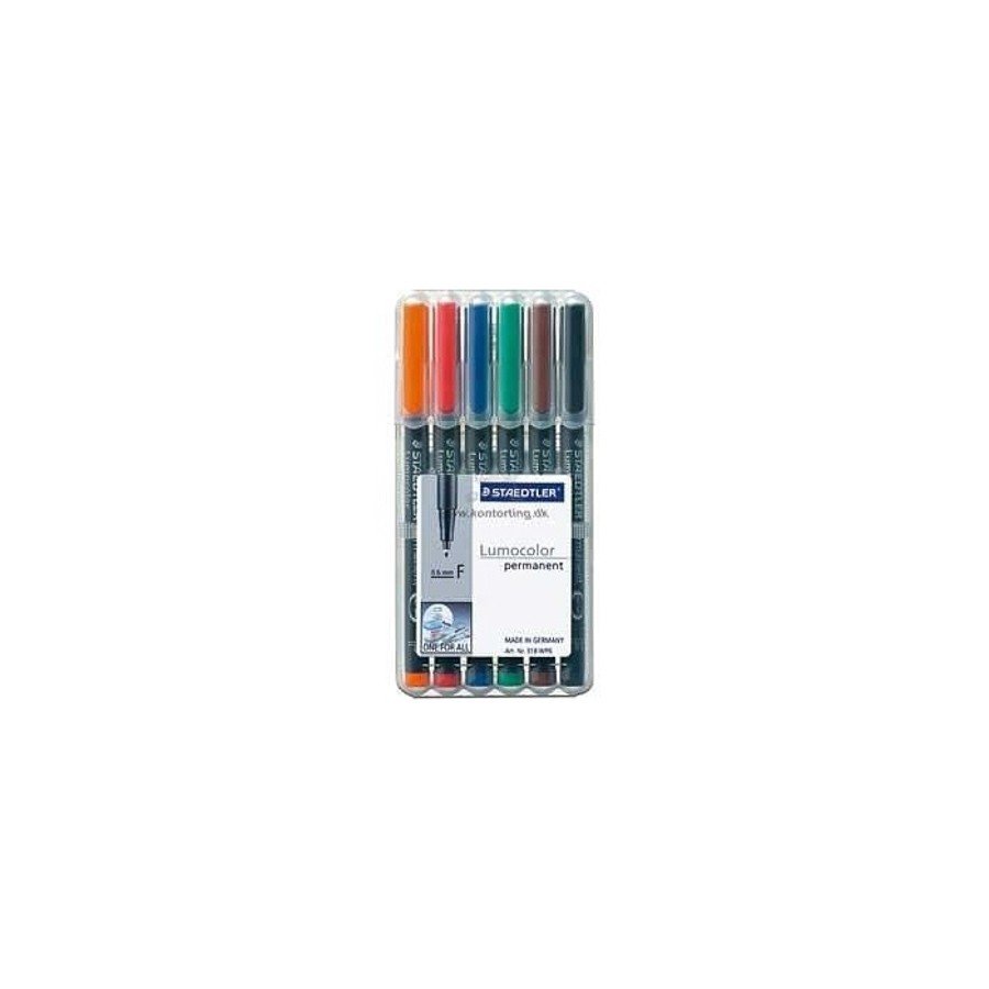 Staedtler 318 Lumocolor Permanent Pen  Assorted (Pack of 6)