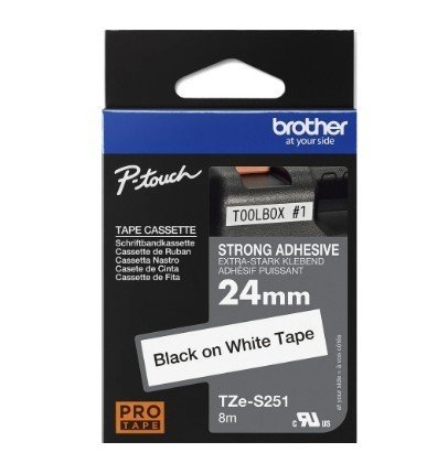  Brother Strong Adhesive TZe-S251 24mm Black on white Labeling Tape