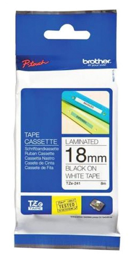 Brother Tze-241 Black on White 18mm Laminated Tape 