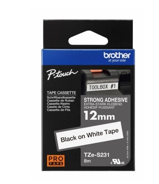 Brother Strong Adhesive TZe-S231 12mm Black on white Labeling Tape