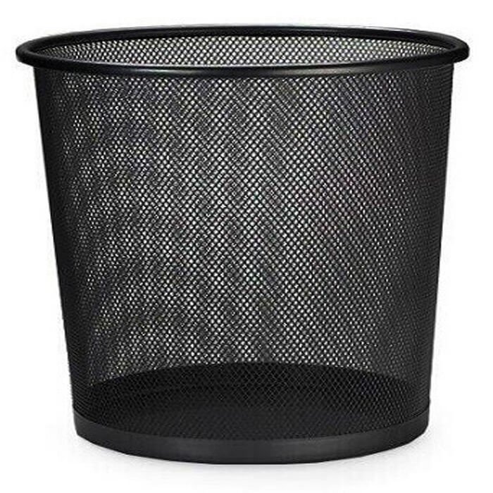 Deluxe Metal Mesh Waste Basket  Round  Medium  Black