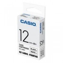 Casio XR-12WE1 Tape Cassette, 12mm X 8m, Black on White