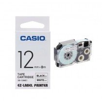 Casio XR-12WE1 Tape Cassette, 12mm X 8m, Black on White