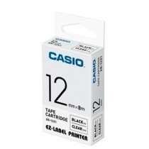 Casio XR-12X1 Tape Cassette, 12mm X 8mm, Black on Clear