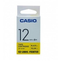 Casio XR-12YW1 Tape Cassette, 12mm X 8mm, Black On Yellow