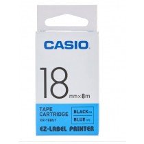 Casio XR-18BU1 Tape Cassette, 18mm X 8mm, Black on Blue