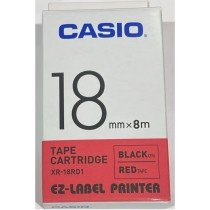 Casio XR-18RD1 Tape Cassette, 18mm X 8mm, Black on Red