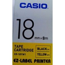 Casio XR-18YW1 Tape Cassette, 18mm X 8mm, Black on Yellow