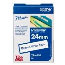 Brother Tze-253 Blue on White 24mm Laminated Tape