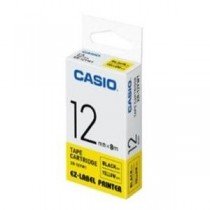 Casio XR-12YW1 Tape Cassette, 12mm X 8mm, Black On Yellow