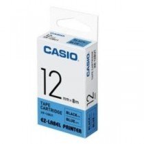 Casio XR-12BU1 Tape Cassette, 12mm X 8mm, Black on Blue