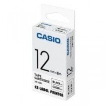 Casio XR-12X1 Tape Cassette, 12mm X 8mm, Black on Clear