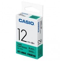 Casio XR-12GN1 Tape Cassette, 12mm X 8mm, Black on Green