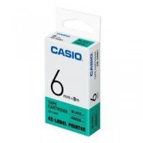 Casio XR-6GN1 Tape Cassette, 6mm X 8mm, Black on Green