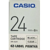Casio XR-24X1 Tape Cassette, 24mm X 8mm, Black On Clear