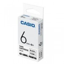 Casio XR-6X1 Tape Cassette, 6mm X 8mm, Black on Clear