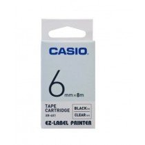 Casio XR-6X1 Tape Cassette, 6mm X 8mm, Black on Clear