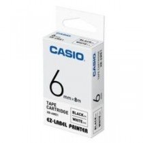 Casio XR-6WE1 Tape Cassette, 6mm X 8m, Black on White