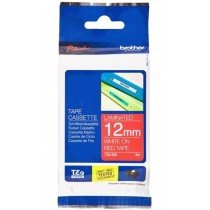 Brother Tze-435 White on Red 12mm Laminated Tape