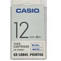 Casio XR-12WEB1 Tape Cassette, 12mm X 8m, Blue on White