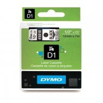 Dymo 45010, D1 Tape,12mm x 7m, Black on Transparent
