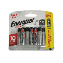 Energizer E92 MAX AAA Alkaline Battery, (Pack of 8 + 4 Free)