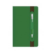 Executive Italian PU Notebook with Pen & Elastic Band Ruled 13x21cm Green