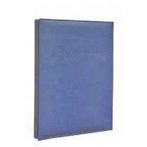 FIS Signature Book, Italian PU Material Cover without Window, 18 Sheets with Gift Box, Blue Color, 240 x 340 mm