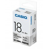 Casio XR-18SR1 Tape Cassette, 18mm X 8mm, Black on Silver