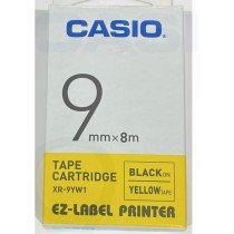 Casio XR-9YW1 Tape Cassette, 9mm X 8mm, Black on Yellow
