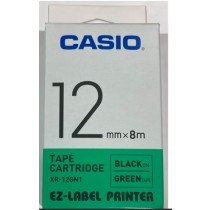 Casio XR-12GN1 Tape Cassette, 12mm X 8mm, Black on Green