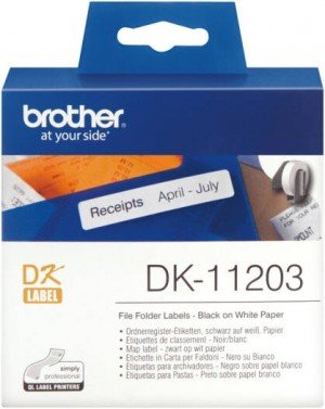 Brother DK-11203 Label Roll, Black on White File Folder Labels 17mm x 87mm, 300 Die-Cut Labels per Roll
