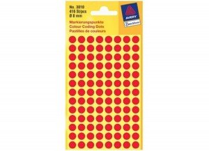 Avery Marking Labels, Dots, 8 mm, Red, 416/pack
