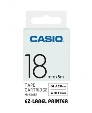 Casio XR-18WE1 Tape Cassette, 18mm X 8m, Black on White