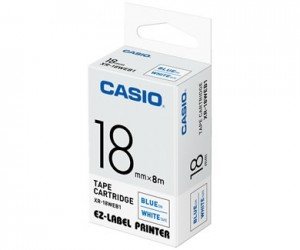 Casio XR-18WEB1Tape Cassette, 18mm X 8m, Blue on White