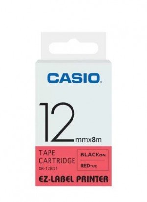 Casio XR-12RD1 Tape Cassette, 12mm X 8mm, Black On Red