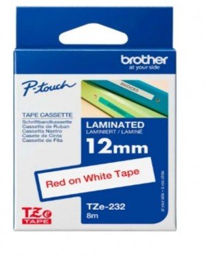 Brother Tze-232 Red on White 12mm Laminated Tape