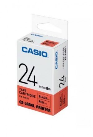 Casio XR-24RD1 Tape Cassette, 24mm X 8mm, Black On Red