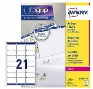 Avery L7160-100 Address Labels, 63.5x38.1mm, 21 Labels/Sheet, 100 Sheets/Pack