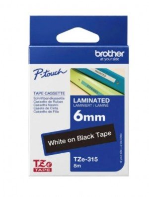 Brother Tze- 315 White on Black 6mm Laminated Tape