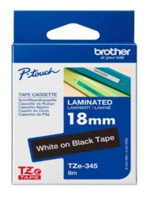 Brother Tze-345 White on Black 18mm Laminated Tape