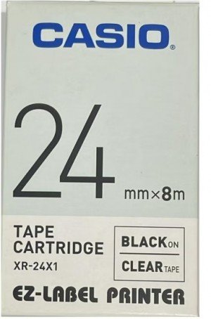 Casio XR-24X1 Tape Cassette, 24mm X 8mm, Black On Clear