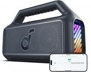 Anker Soundcore Boom 2 Outdoor Speaker, 80W, Subwoofer, BassUp 2.0, 24H Playtime, IPX7 Waterproof, Floatable, RGB Lights, USB-C, Custom EQ, Bluetooth 5.3, Portable For Outdoors, Camping, Beach, and Backyard, Black