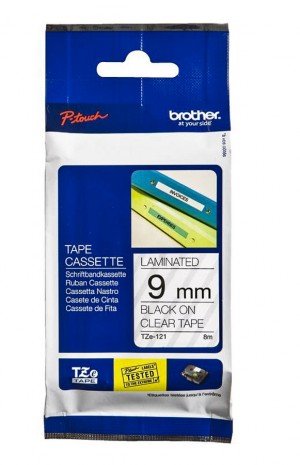 Brother Tze-121 Black on Clear 9mm Laminated Tape