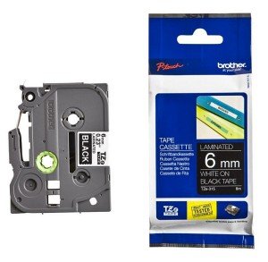 Brother Tze- 315 White on Black 6mm Laminated Tape