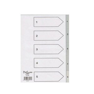 Deluxe Divider Plastic PVC Grey A4 with numbers 1- 5